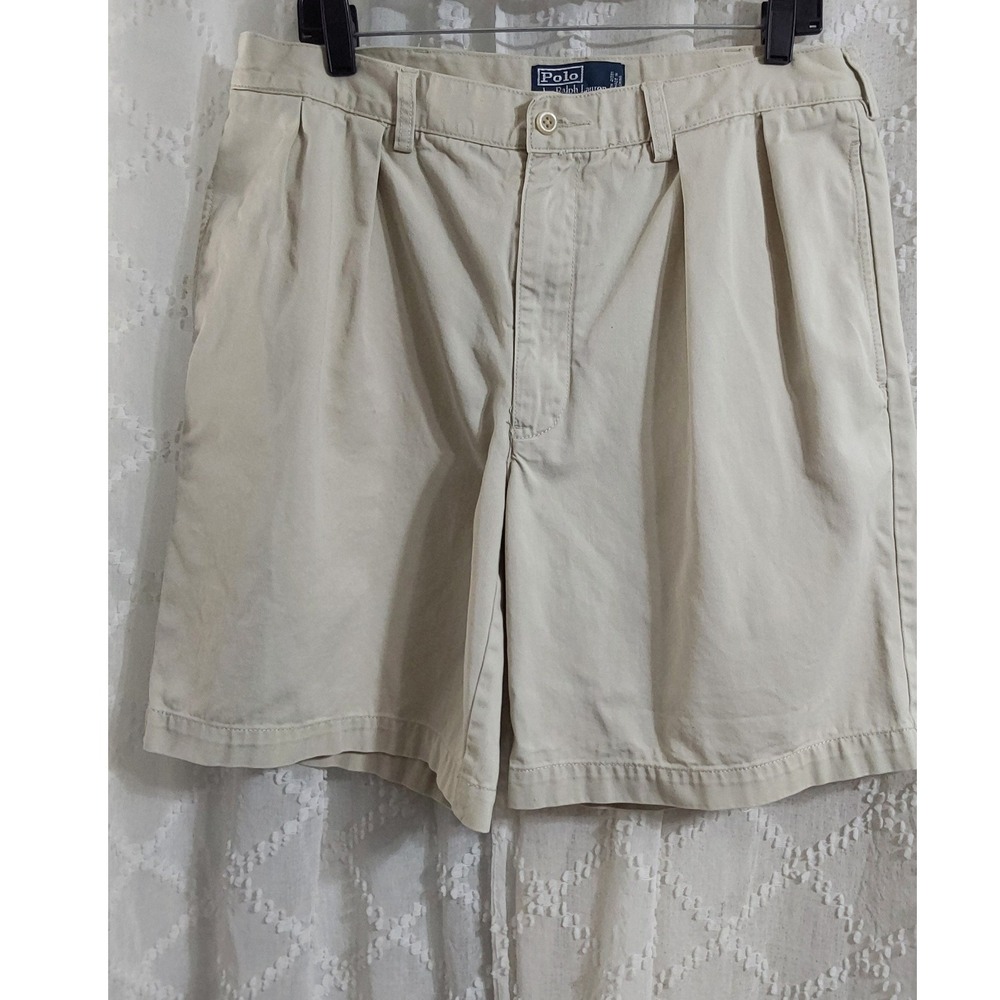 Polo Ralph Lauren Tyler Shorts Mens 35 Khaki Tan Pleated Cotton Chino Classic